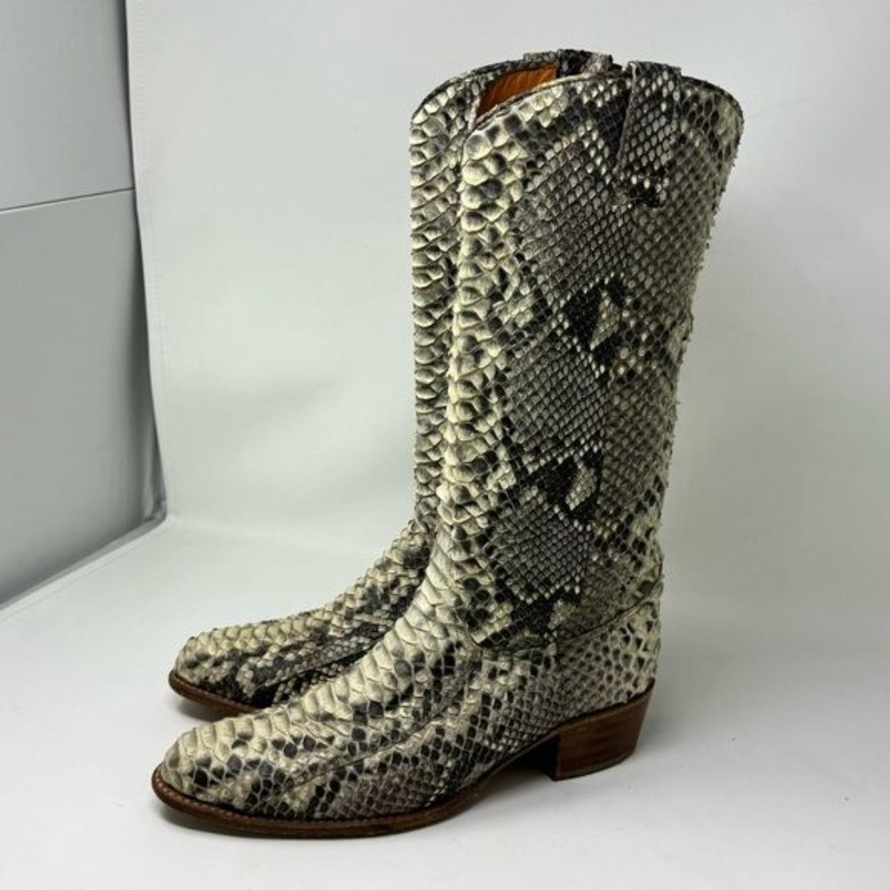The Frye Company Deborah Pull On cowboy Boots phyton snakeskin goodyear welt 10M - Picture 7 of 16